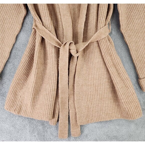 Lulus Sweater Womens Small Peach/Brown Long Sleeve Belted Open Front Cardigan - Picture 8 of 11